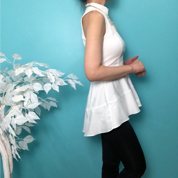 White House Black Market (WHBM) Mock Neck Sleeveless Fit & Flare Tunic Top White - Picture 2 of 10